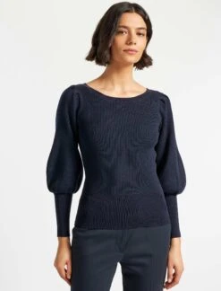 Eva Wool Boat Neck Jumper - Navy -CEFINN Shop AU21 K29 EVA NAVY LS 6654