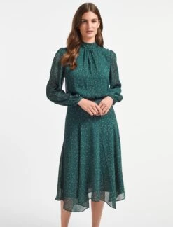 Emilia Midi Dress - Green Black Graphic Coral Print -CEFINN Shop AU22 D376 EMILIA GREEN BLACK GRAPHIC CORAL PRINT LS 806