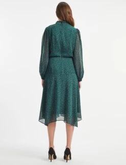 Emilia Midi Dress - Green Black Graphic Coral Print -CEFINN Shop AU22 D376 EMILIA GREEN BLACK GRAPHIC CORAL PRINT LS 842