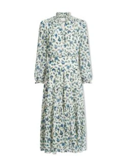 Zoe Maxi Dress - Cream Blue Deco Floral Print -CEFINN Shop AU23 D445 ZOE CREAMBLUEDECOFLORALPRINT CO