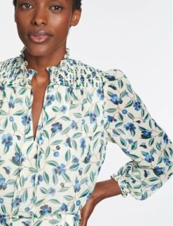 Zoe Maxi Dress - Cream Blue Deco Floral Print -CEFINN Shop AU23 D445 ZOE CREAMDECOFLORALPRINT 1642