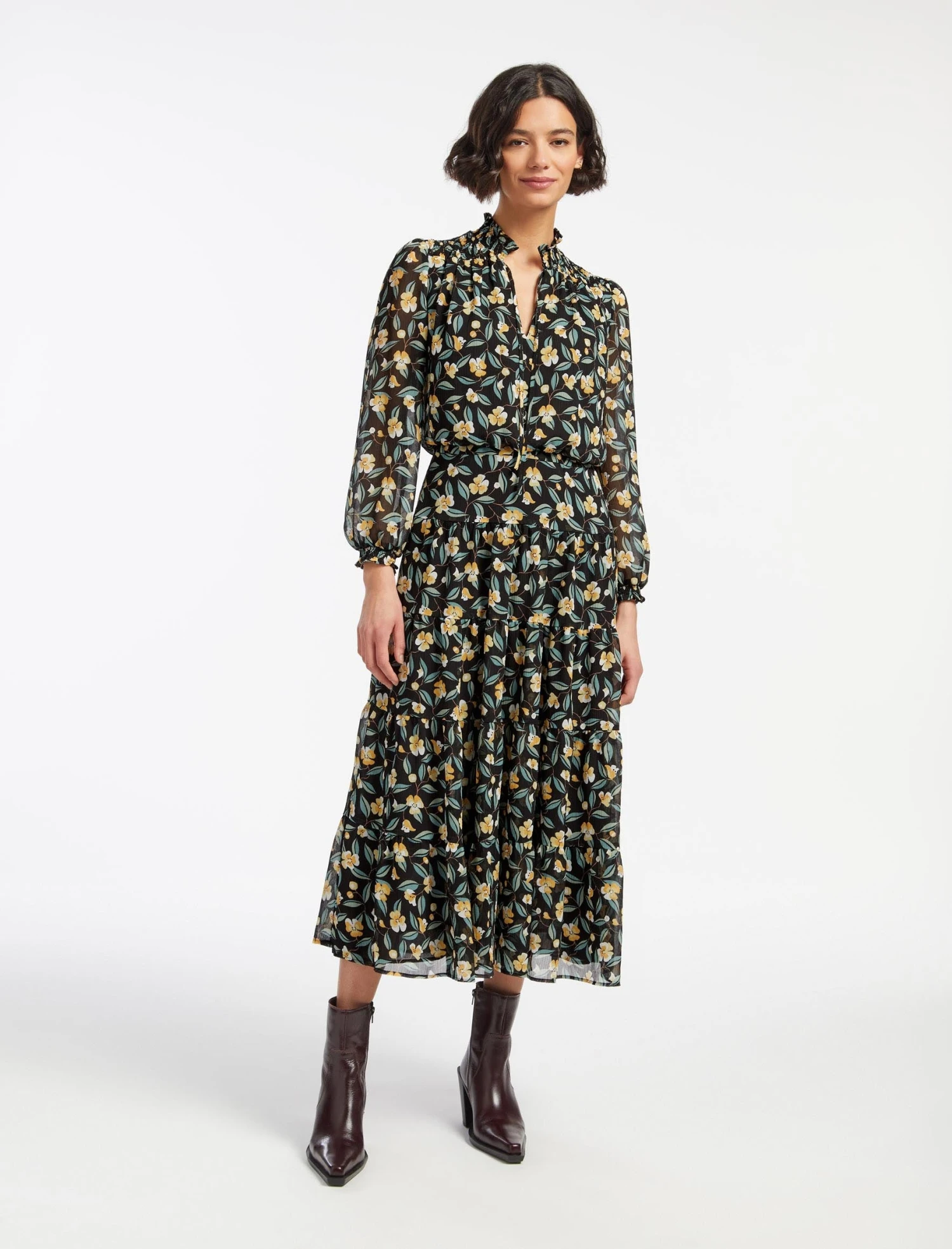 Zoe Maxi Dress - Black Yellow Deco Floral Print 6 Zoe Maxi Dress - Black Yellow Deco Floral Print - Image 6