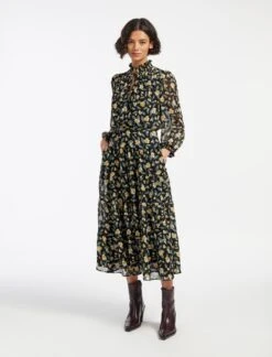 Zoe Maxi Dress - Black Yellow Deco Floral Print 11 Zoe Maxi Dress - Black Yellow Deco Floral Print -CEFINN Shop AU23 D445 ZOE IVY BLACKYELLOWDECOFLORALPRINT LS 14020