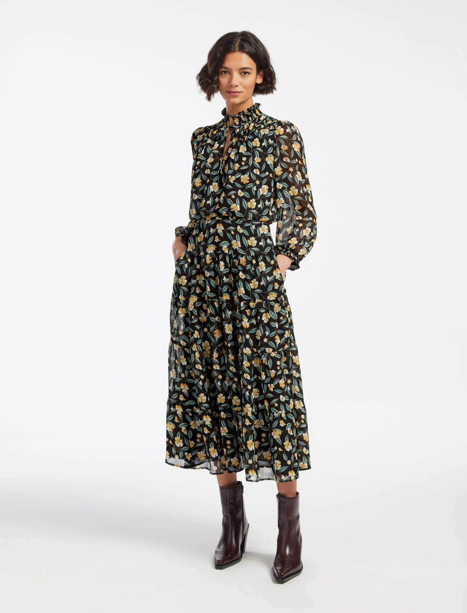 Zoe Maxi Dress - Black Yellow Deco Floral Print 4 Zoe Maxi Dress - Black Yellow Deco Floral Print - Image 4