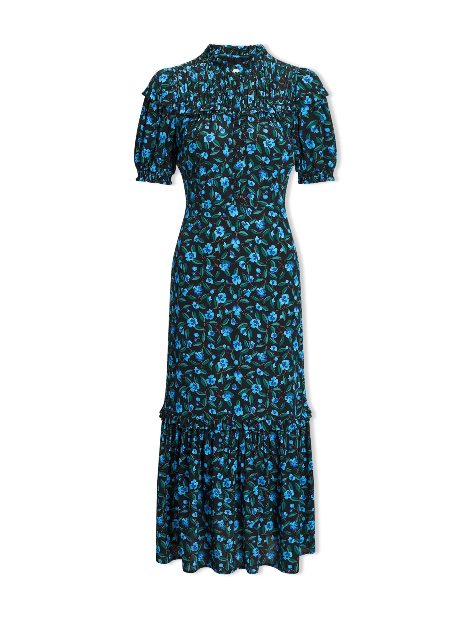 Hermione Maxi Dress - Black Blue Deco Floral Print 4 Hermione Maxi Dress - Black Blue Deco Floral Print - Image 4