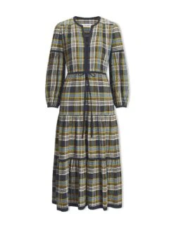 Katie Organic Cotton Seersucker Maxi Dress - Navy Yellow -CEFINN Shop AU23 D556 KATIE NAVYYELLOW CO