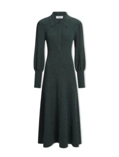 Eva Merino Wool Collared Knit Maxi Dress - Dark Green -CEFINN Shop AU23 D558 EVA DARKGREEN CO