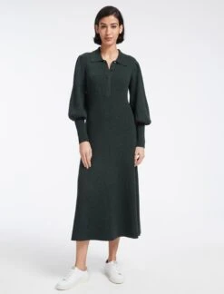 Eva Merino Wool Collared Knit Maxi Dress - Dark Green -CEFINN Shop AU23 D558 EVA DARKGREEN LS 12812