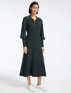 Eva Merino Wool Collared Knit Maxi Dress - Dark Green -CEFINN Shop AU23 D558 EVA DARKGREEN LS 12819