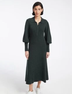 Eva Merino Wool Collared Knit Maxi Dress - Dark Green -CEFINN Shop AU23 D558 EVA DARKGREEN LS 12826