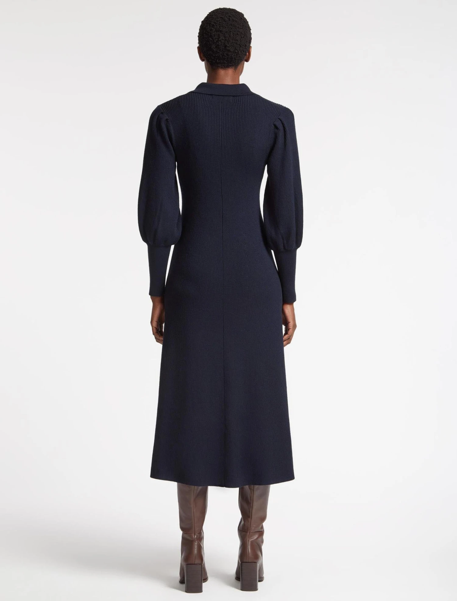 Eva Merino Wool Collared Knit Maxi Dress - Navy 6 Eva Merino Wool Collared Knit Maxi Dress - Navy - Image 6