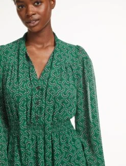 Francesca Midi Dress - Green Rainbow Geo Print -CEFINN Shop AU23 D560 FRANCESCA GREEN RAINBOW PRINT LS LS 1131