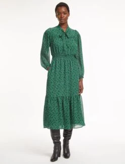 Francesca Midi Dress - Green Rainbow Geo Print -CEFINN Shop AU23 D560 FRANCESCA GREEN RAINBOW PRINT LS LS 1145