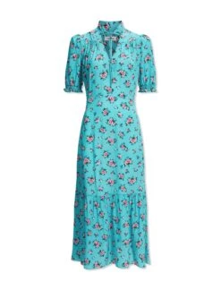 Rebecca Silk Midi Dress - Mint Posy Print -CEFINN Shop AU23 D562 REBECCA MINT POSYPRINT CO