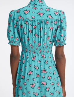Rebecca Silk Midi Dress - Mint Posy Print -CEFINN Shop AU23 D562 REBECCA MINT POSYPRINT LS 4157