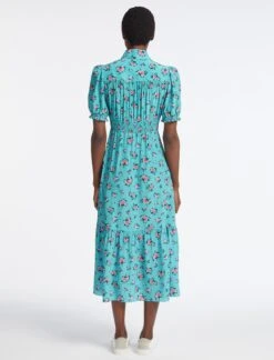 Rebecca Silk Midi Dress - Mint Posy Print -CEFINN Shop AU23 D562 REBECCA MINT POSYPRINT LS 4161