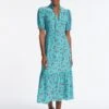 Rebecca Silk Midi Dress - Mint Posy Print