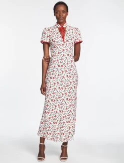 Jacquetta Maxi Dress - White Pink Deco Floral Print