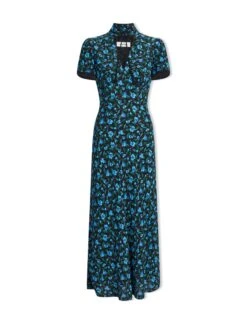 Jacquetta Maxi Dress - Black Blue Deco Floral Print -CEFINN Shop AU23 D573 JAQUETTA BLACKBLUEDECOFLORALPRINT CO