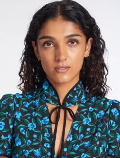 Jacquetta Maxi Dress - Black Blue Deco Floral Print -CEFINN Shop AU23 D573 JAQUETTA BLACKBLUEDECOFLORALPRINT LS 380