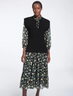 Janice Wool Round Neck Sleeveless Jumper - Black -CEFINN Shop AU23 K129 JANICE BLACK LS0854