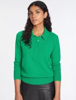 Josie Cashmere Collared Jumper - Emerald Green