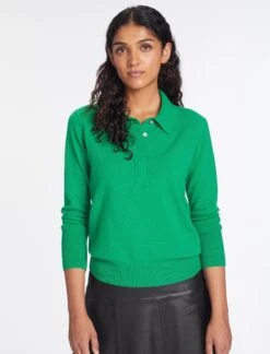 Josie Cashmere Collared Jumper - Emerald Green -CEFINN Shop AU23 K142 JOSIE EMERALDGREEN LS 1444