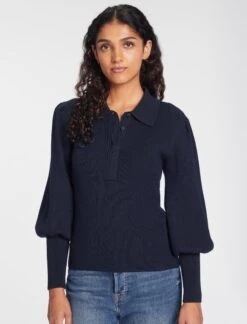 Eva Merino Wool Collared Jumper - Navy -CEFINN Shop AU23 K143 EVA NAVY LS 1884