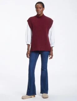 Janice Wool Funnel Neck Sleeveless Jumper - Dark Red -CEFINN Shop AU23 K25 JANICE DARKRED LS0277
