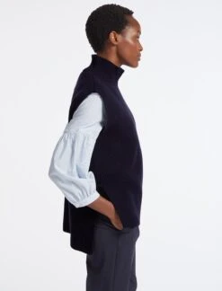 Janice Cashmere Blend Funnel Neck Sleeveless Jumper - Navy