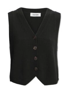 Wesley Cashmere Blend V Neck Waistcoat - Black -CEFINN Shop AU23 K82 WESLEY BLACK CO