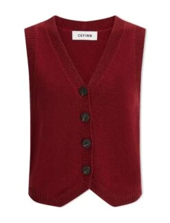 Wesley Cashmere Blend V Neck Waistcoat - Dark Red -CEFINN Shop AU23 K82 WESLEY DARKRED CO