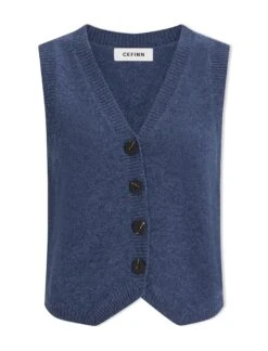Wesley Cashmere Blend V Neck Waistcoat - Denim Blue -CEFINN Shop AU23 K82 WESLEY DENIMBLUE CO