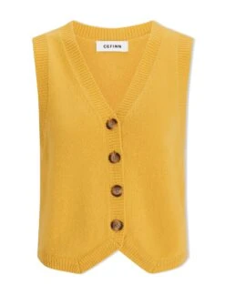 Wesley Cashmere Blend V Neck Waistcoat - Yellow 9 Wesley Cashmere Blend V Neck Waistcoat - Yellow -CEFINN Shop AU23 K82 WESLEY YELLOW CO