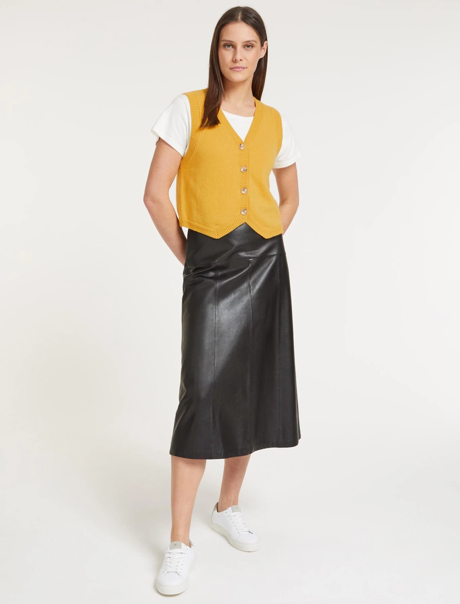 Wesley Cashmere Blend V Neck Waistcoat - Yellow 2 Wesley Cashmere Blend V Neck Waistcoat - Yellow - Image 2
