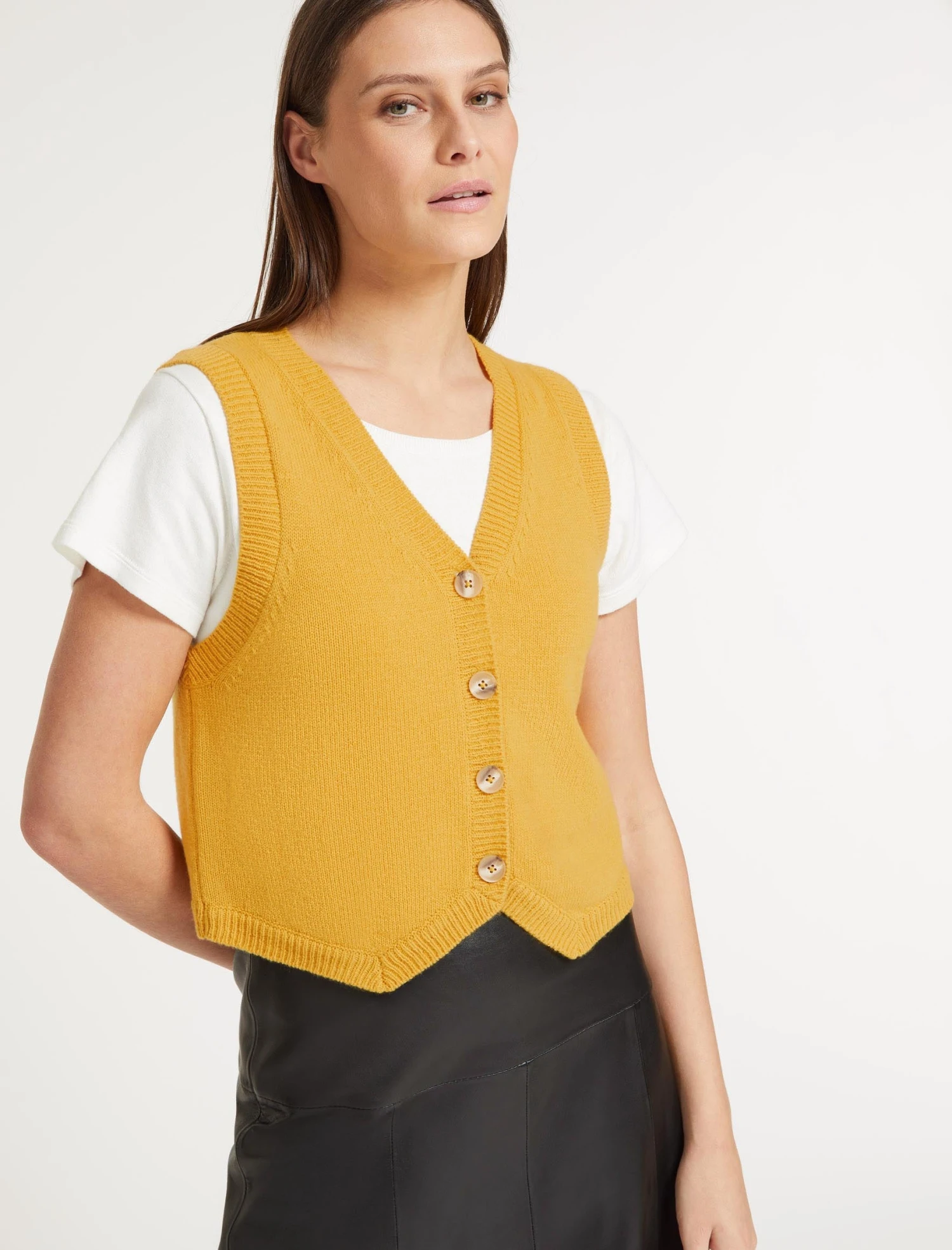 Wesley Cashmere Blend V Neck Waistcoat - Yellow 1 Wesley Cashmere Blend V Neck Waistcoat - Yellow