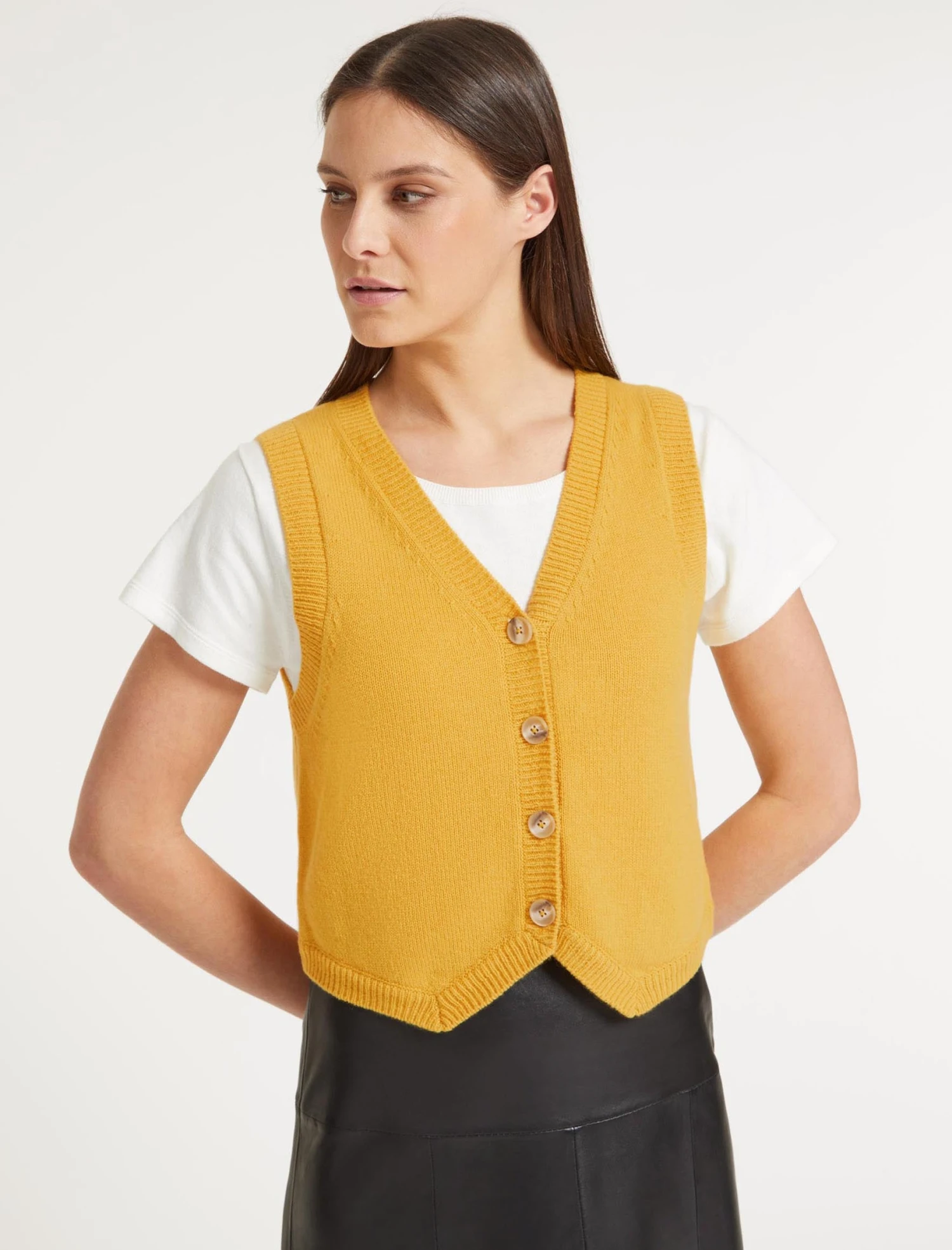 Wesley Cashmere Blend V Neck Waistcoat - Yellow 3 Wesley Cashmere Blend V Neck Waistcoat - Yellow - Image 3