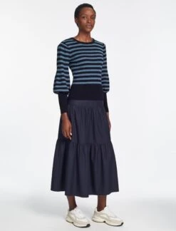 Eva Wool Crew Neck Jumper - Navy Pale Blue Stripe -CEFINN Shop AU23 K88 EVA BLUESTRIPE 1676