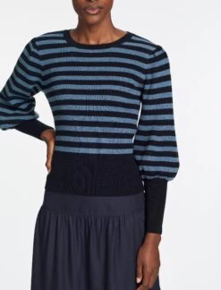 Eva Wool Crew Neck Jumper - Navy Pale Blue Stripe -CEFINN Shop AU23 K88 EVA BLUESTRIPE 1720