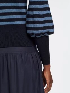 Eva Wool Crew Neck Jumper - Navy Pale Blue Stripe -CEFINN Shop AU23 K88 EVA BLUESTRIPE 1730