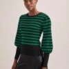 Eva Wool Crew Neck Jumper - Black Emerald Green Stripe