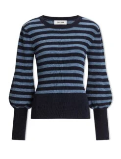 Eva Wool Crew Neck Jumper - Navy Pale Blue Stripe -CEFINN Shop AU23 K88 EVA NAVYPALEBLUESTRIPE CO