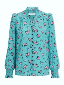 Stella Silk Shirt - Mint Posy Print -CEFINN Shop AU23 S46 STELLA MINTPOSYPRINT CO