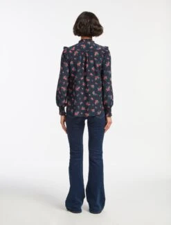 Stella Silk Shirt - Navy Posy Print -CEFINN Shop AU23 S46 STELLA NAVYPINKPOSYPRINT LS 15531