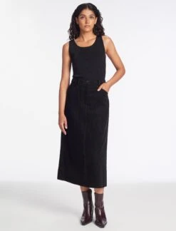 Shona Corduroy A Line Midi Skirt - Black -CEFINN Shop AU23 SK165 SHONA BLACK LS 286
