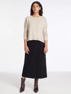 Shona Corduroy A Line Midi Skirt - Black -CEFINN Shop AU23 SK165 SHONA BLACK LS 333