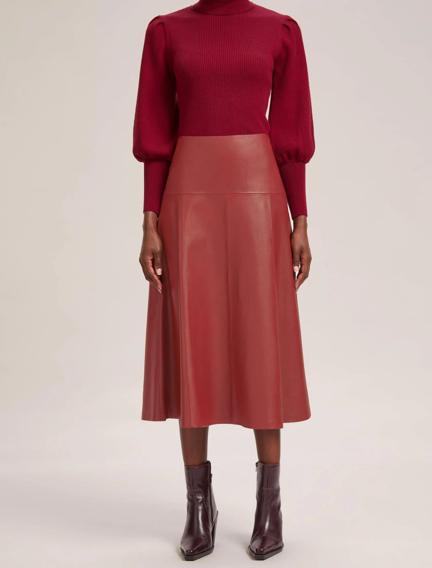 Sierra Leather A Line Maxi Skirt - Red 2 Sierra Leather A Line Maxi Skirt - Red - Image 2