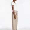 Tamara Cotton Twill Wide Leg Trouser - Beige