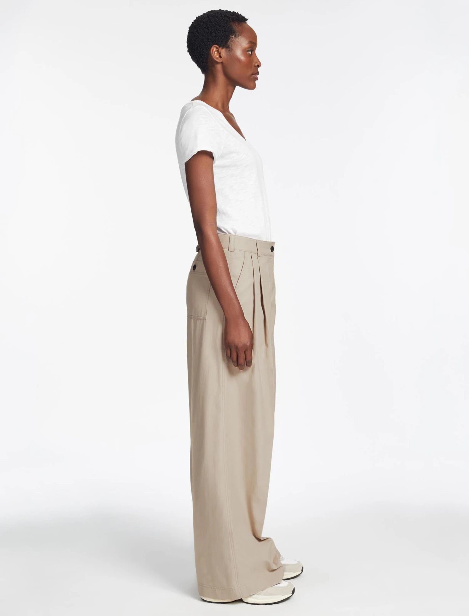 Tamara Cotton Twill Wide Leg Trouser - Beige 1 Tamara Cotton Twill Wide Leg Trouser - Beige