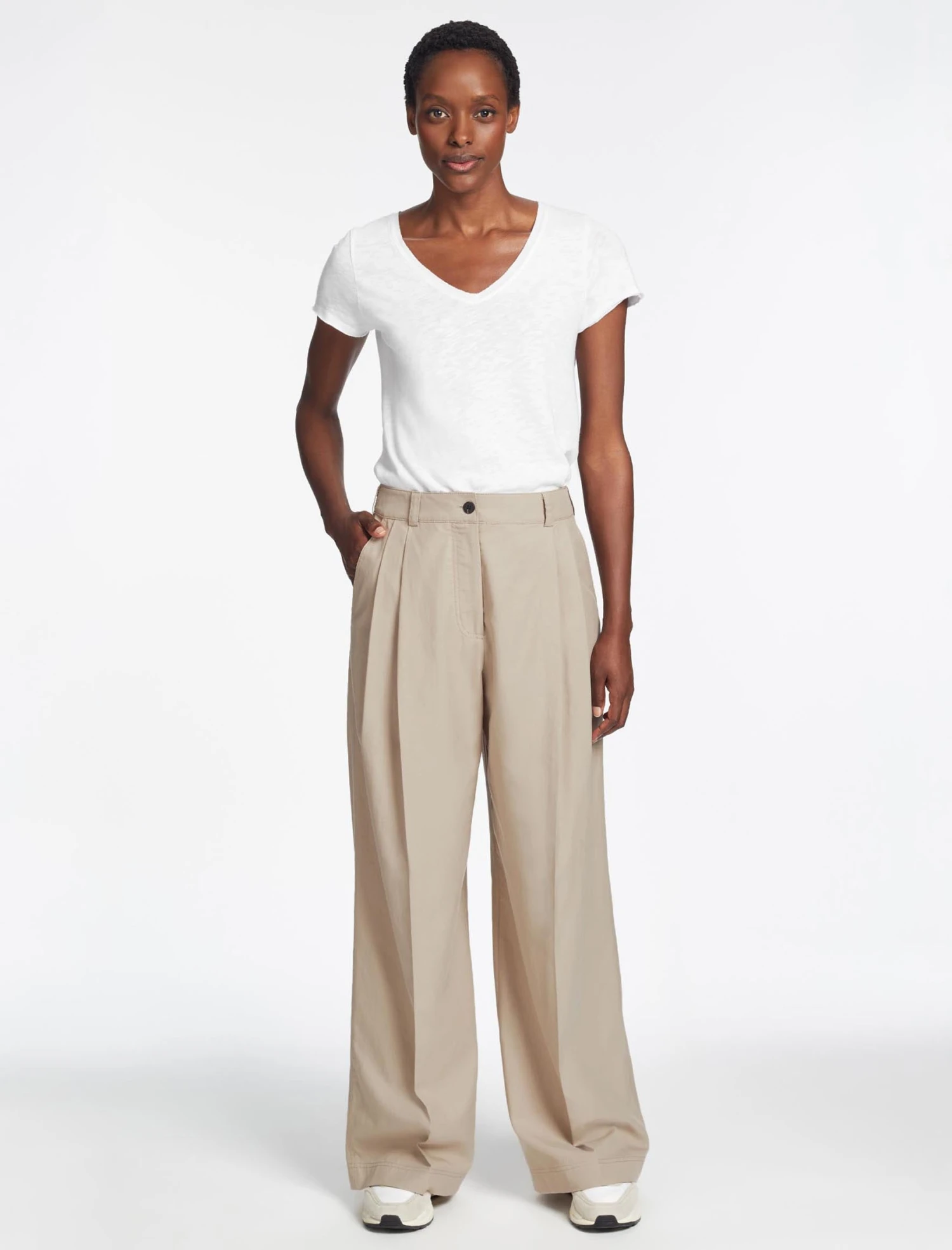 Tamara Cotton Twill Wide Leg Trouser - Beige 2 Tamara Cotton Twill Wide Leg Trouser - Beige - Image 2